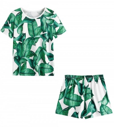 Sets Women's Soft Pajama Sets Tropical Print T Shirt and Short Sleepwear Pjs Sets - Green - CG18TUA97R0 $19.18