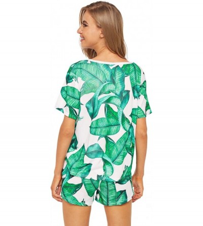 Sets Women's Soft Pajama Sets Tropical Print T Shirt and Short Sleepwear Pjs Sets - Green - CG18TUA97R0 $19.18