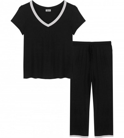 Sets Women's Bamboo Pajama Wicking Sleepwear Short Sleeves Top with Pants Set - Long-black - CZ18E8YNXUA $38.70