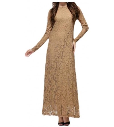 Robes Womens Fit Muslim Solid Colored Lace Trendy Islamic Kaftan Abaya - Khaki - C219083O3ZY $37.68