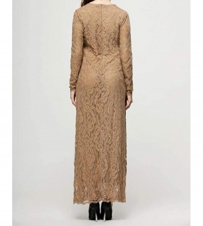 Robes Womens Fit Muslim Solid Colored Lace Trendy Islamic Kaftan Abaya - Khaki - C219083O3ZY $37.68