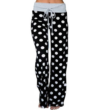 Bottoms Womens Pajama Lounge Pants Floral Print Comfy Casual Stretch Palazzo Drawstring Pj Bottoms Pants Wide Leg Black5 - C5...