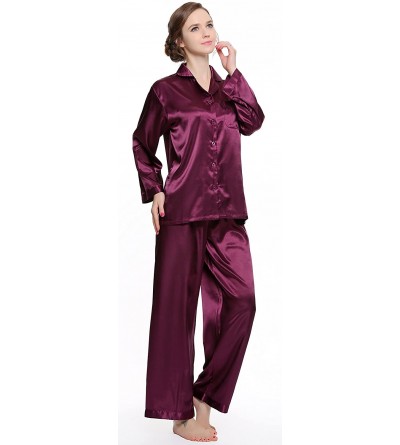 Sets Women's Long Sleeve Premium Satin Pajama Set - Purple - C812EWS2EPL $20.57