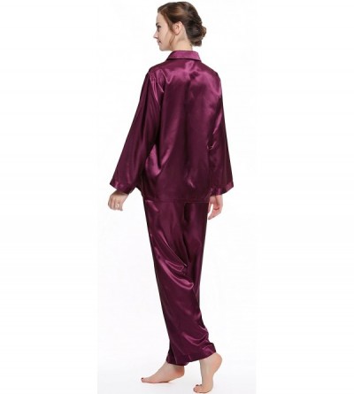 Sets Women's Long Sleeve Premium Satin Pajama Set - Purple - C812EWS2EPL $20.57