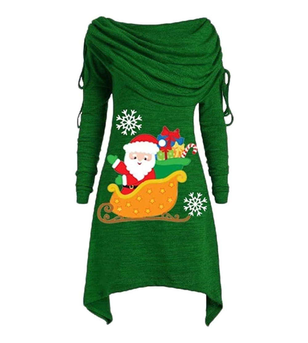 Thermal Underwear Christmas Sweatshirt Women's Plus Size Long Sleeve Fold-Over Collar Ruched Long Tunic Tops - A-green - CC18...