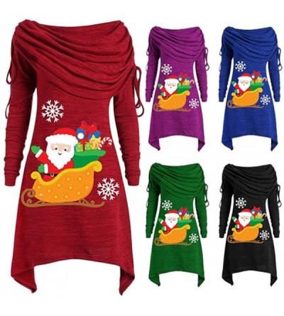 Thermal Underwear Christmas Sweatshirt Women's Plus Size Long Sleeve Fold-Over Collar Ruched Long Tunic Tops - A-green - CC18...