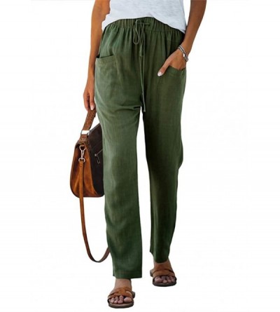 Bottoms Women's Lounge Pants High Waist Drawstring Loose Straight Leg Pajama with Pockets - Army Green - CF19CAOZEUD $21.75
