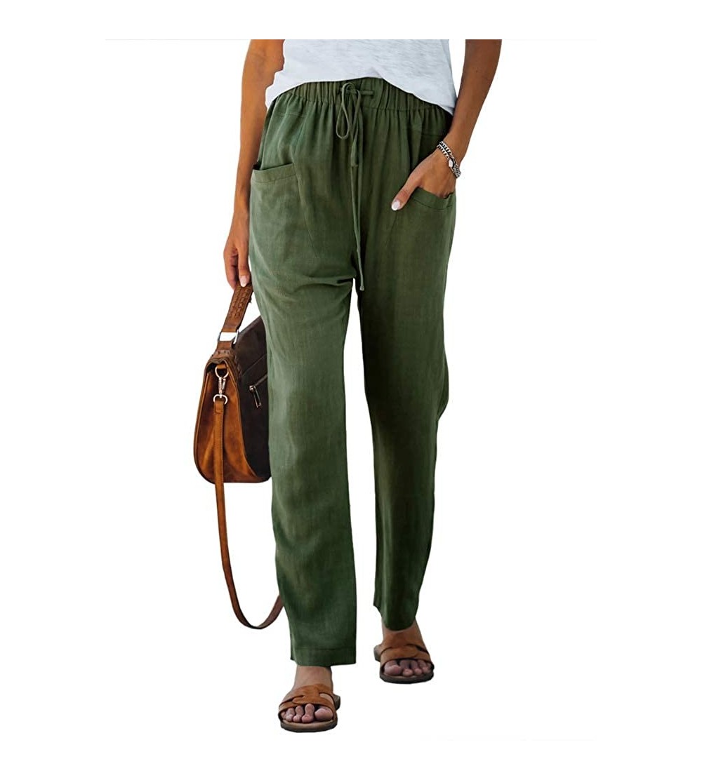 Women's Lounge Pants High Waist Drawstring Loose Straight Leg Pajama with  Pockets - Army Green - CF19CAOZEUD