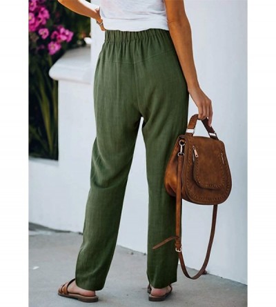 Bottoms Women's Lounge Pants High Waist Drawstring Loose Straight Leg Pajama with Pockets - Army Green - CF19CAOZEUD $21.75