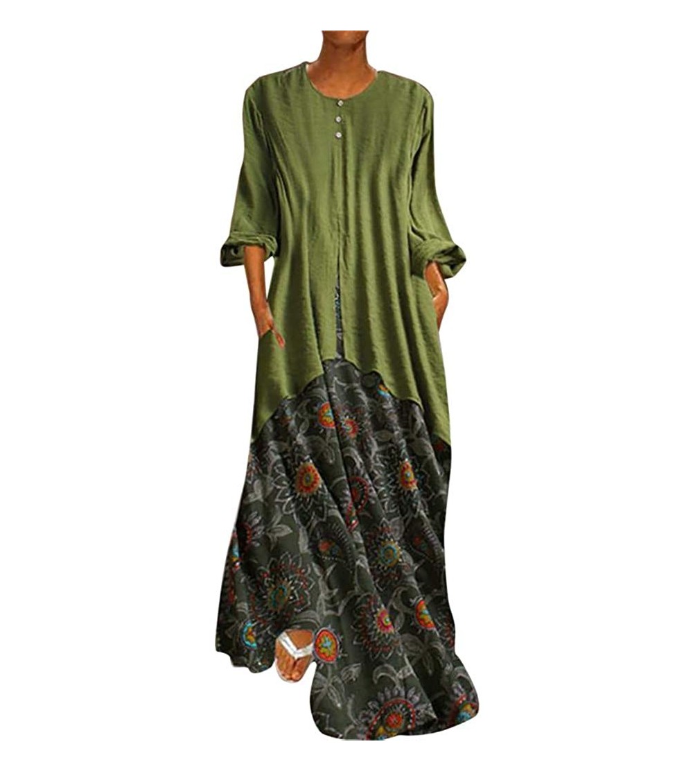 Nightgowns & Sleepshirts Women Vintage Floral Loose O-Neck Broken Flower Print Short Sleeve Cotton Linen Casusl Maxi Dress - ...