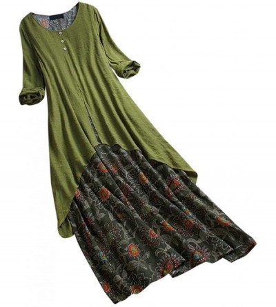 Nightgowns & Sleepshirts Women Vintage Floral Loose O-Neck Broken Flower Print Short Sleeve Cotton Linen Casusl Maxi Dress - ...