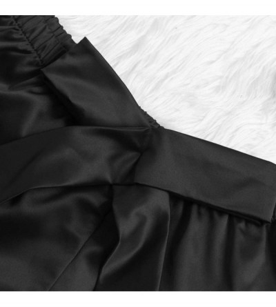 Nightgowns & Sleepshirts Women Shorts Silk Satin Sexy Flowers Floral Lace Pajamas Underwear - Black - CN197XI5XTY $10.67