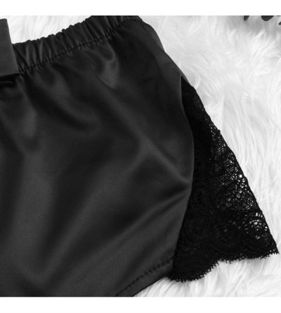 Nightgowns & Sleepshirts Women Shorts Silk Satin Sexy Flowers Floral Lace Pajamas Underwear - Black - CN197XI5XTY $10.67