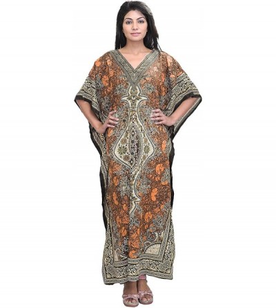Tops Essentials-Tribal-Ethnic-Print-Kaftan Womens Dress (Orange) - CT1899ON5HK $19.37