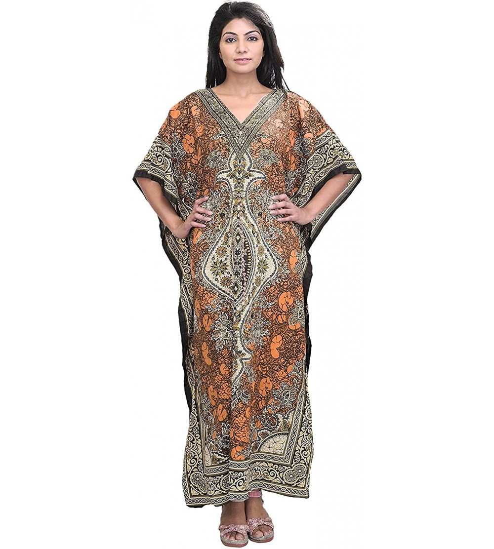 Tops Essentials-Tribal-Ethnic-Print-Kaftan Womens Dress (Orange) - CT1899ON5HK $19.37