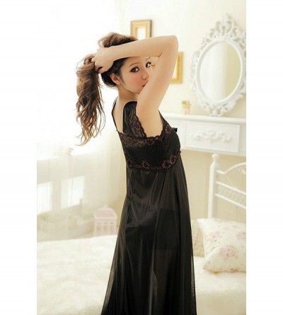 Nightgowns & Sleepshirts Women's Long Sleepwear Nightgown Retro Lace Bow Nightdress One Size - Black - CC11WVO22AP $24.27