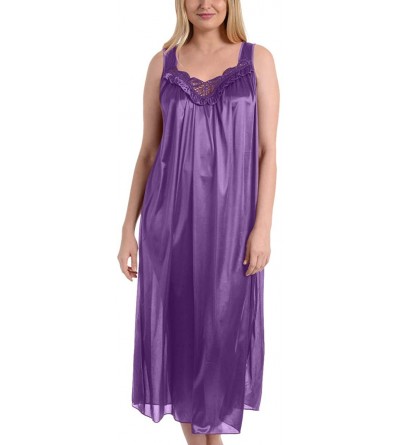 Nightgowns & Sleepshirts Women's Satin Silk Sleeveless Lingerie Long Nightgowns - Meadow Violet Long - C218NE4G5M9 $21.10