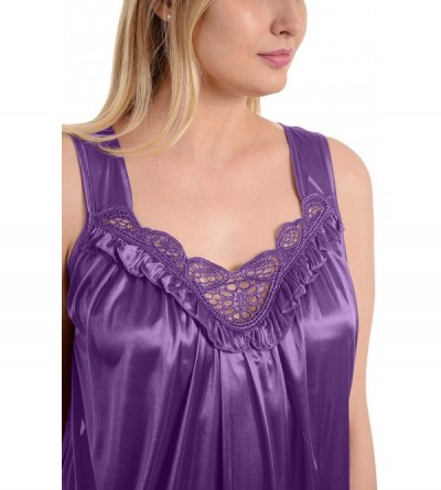 Nightgowns & Sleepshirts Women's Satin Silk Sleeveless Lingerie Long Nightgowns - Meadow Violet Long - C218NE4G5M9 $21.10