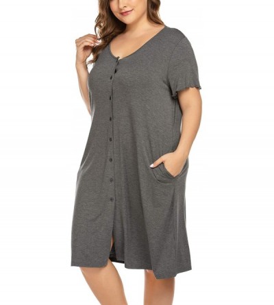 Nightgowns & Sleepshirts Women's Plus Size Nightshirt Button Down Nightgown Short Sleeve Sleepwear Sleep Shirts with Pockets(...