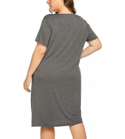 Nightgowns & Sleepshirts Women's Plus Size Nightshirt Button Down Nightgown Short Sleeve Sleepwear Sleep Shirts with Pockets(...