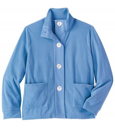 Robes Women's Chenille Bed Jacket Large Shell Buttons and Patch Pockets - Blue - C818I8NO5EW $59.79