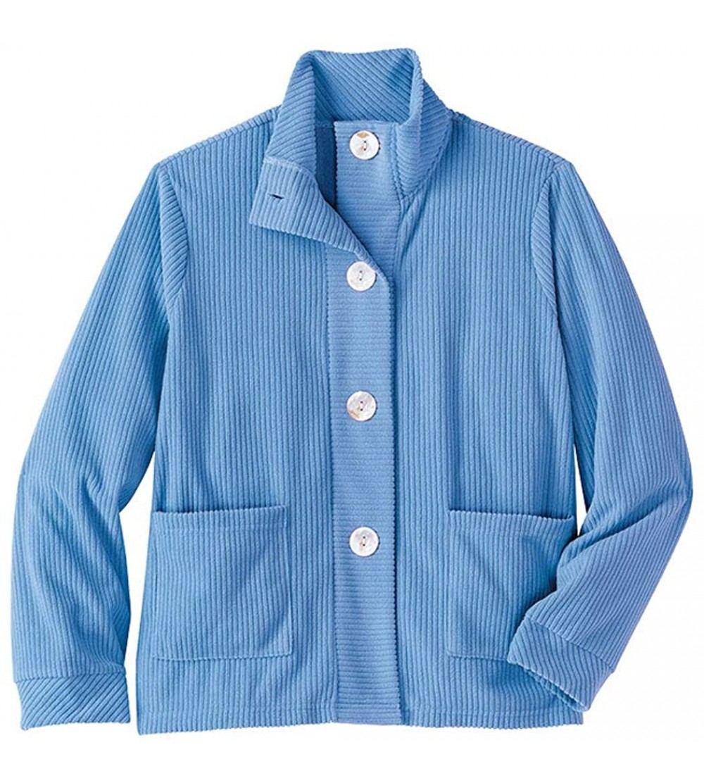 Robes Women's Chenille Bed Jacket Large Shell Buttons and Patch Pockets - Blue - C818I8NO5EW $29.23