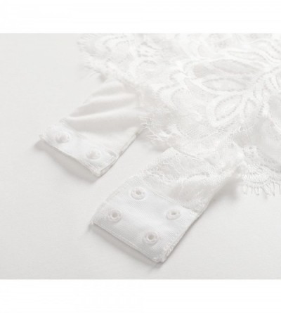 Baby Dolls & Chemises Women's Lingerie Floral Lace Bodysuit Deep V Babydoll - White - CQ18EXTHCRY $21.34
