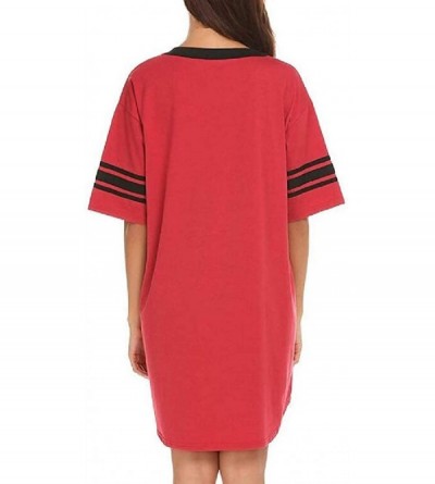 Nightgowns & Sleepshirts Womens Plus-Size V-Neck Splice Cotton Micro Modal Casual Sleep Dres - Red - CE19CK3MEUG $21.21