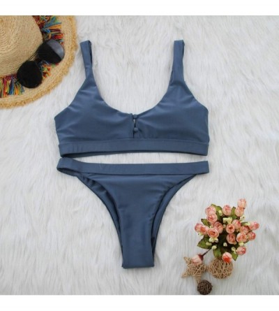 Thermal Underwear Women's Knotted Sandwich Thong Bikini Mid Waist Beach Swimsuit - O-gray - C4194DNLEDC $12.06