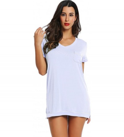 Nightgowns & Sleepshirts Womens Soft Bamboo Nightgown - Short Sleeve V Neck - Light Purple - C71987WZS0W $28.91