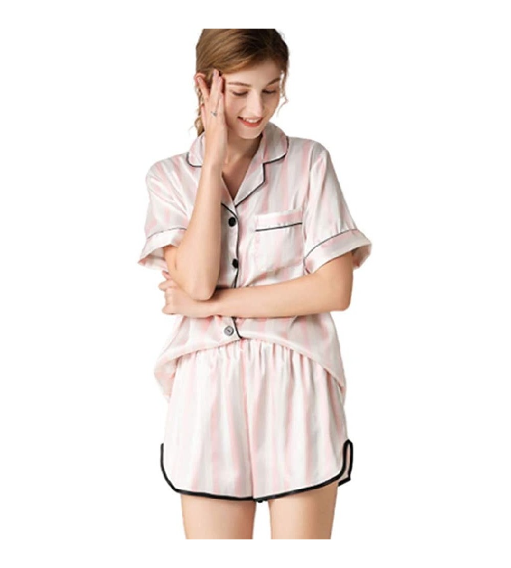 Nightgowns & Sleepshirts 2020 Solid Satin Pajamas Set Short Sleeve Sleepwear Womens Button Down Silk Nightwear Soft PJs Loung...
