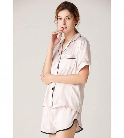 Nightgowns & Sleepshirts 2020 Solid Satin Pajamas Set Short Sleeve Sleepwear Womens Button Down Silk Nightwear Soft PJs Loung...