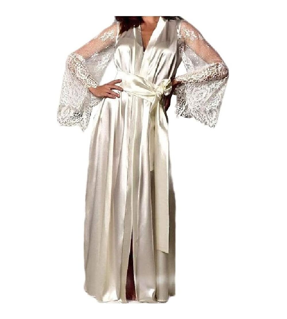 Tops Women's Solid Bell Sleeve Over Sized Lacework Splice Skinny Sleepwear - White - CY190XDE72G $14.52