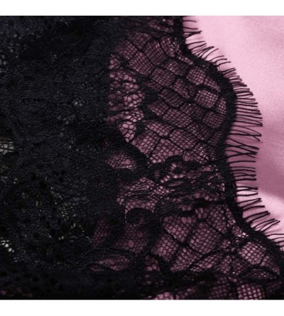 Nightgowns & Sleepshirts Women Pajamas Set Satin Lace Lingerie Silky Camisole Sleepwear Underwear Nightwear - Hot Pink - CH19...
