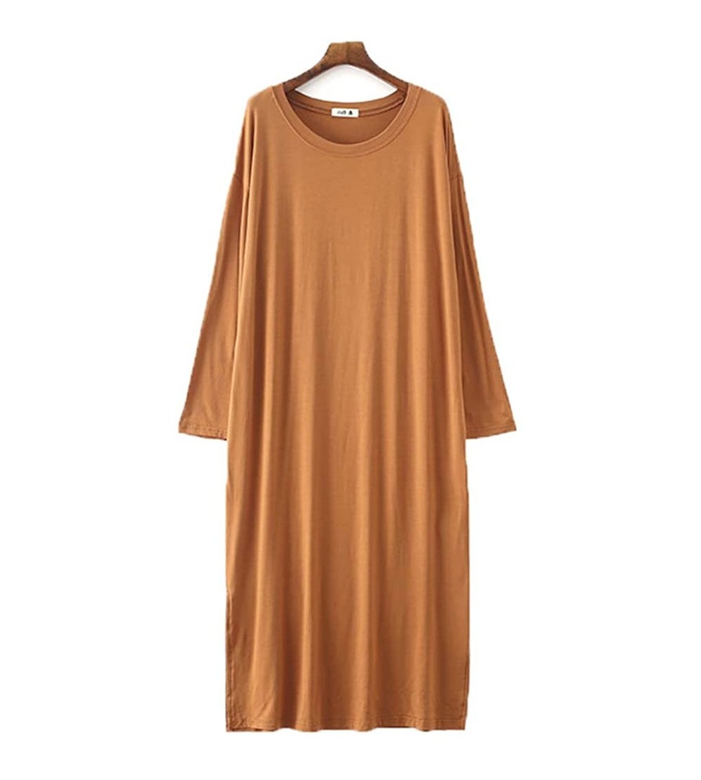 Nightgowns & Sleepshirts Women's Nightgowns Long Sleeve Sleepwear Comfy Sleep Shirt Cotton Scoop Neck Nightshirt One Size - D...