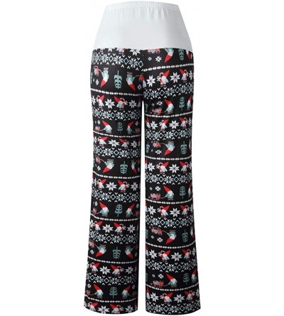 Bottoms Womens Long Pajama Pants Stretch Leopard Print Drawstring Wide Leg Palazzo Lounge Pants - D Black - CK194MSGAX5 $17.17