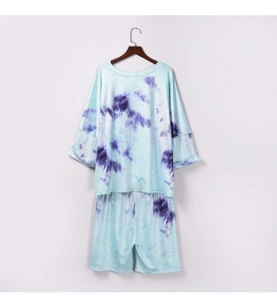 Sets Womens Pajamas Set Tie-Dye Half Sleeve Tops Shorts Loungewear Sets Sleepwear - Blue - CN199IHQL3M $27.84