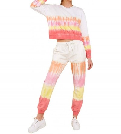 Sets Womens Casual 2 Piece Outfits Tie Dye Pajama Set Long Sleeve Top + Jogger Pants Trousers Sleepwear with Pockets Orange -...