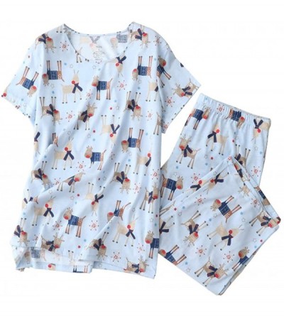 Nightgowns & Sleepshirts Women's Cute Sleepwear Tops with Capri Pants Pajama Sets - Deer - CU19EGQXNIH $20.66
