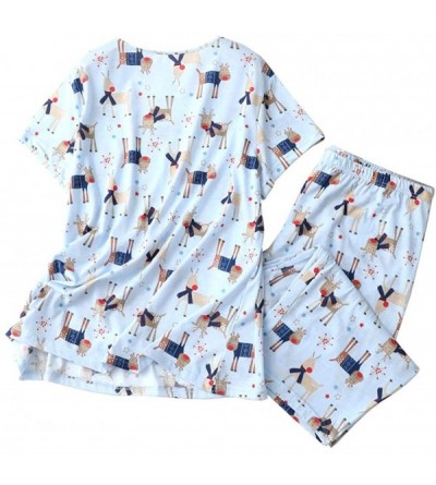 Nightgowns & Sleepshirts Women's Cute Sleepwear Tops with Capri Pants Pajama Sets - Deer - CU19EGQXNIH $20.66