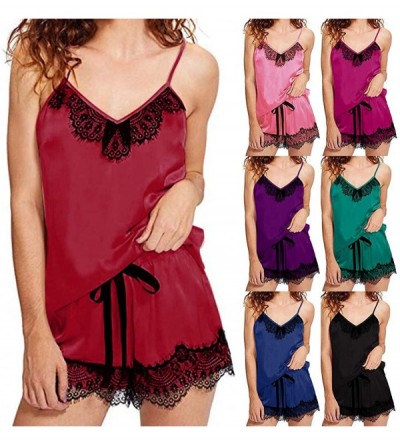 Sets 2PC Lingerie Women Babydoll Nightdress Nightgown Sleepwear Underwear Set - A Black - CE18NZYRWZS $20.78