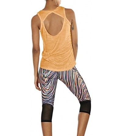 Tops Yoga Tops for Women Loose Fit Activewear Workout Open Back Fitness Racerback Tank Top Shirt - Yellow - CG197MKE7M3 $13.67