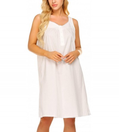 Nightgowns & Sleepshirts Women's Nightgown Sleepwear Cotton Sleeveless Sleep Dress V Neck Nightwear Loungewear - Raw White - ...