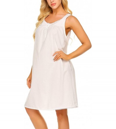Nightgowns & Sleepshirts Women's Nightgown Sleepwear Cotton Sleeveless Sleep Dress V Neck Nightwear Loungewear - Raw White - ...