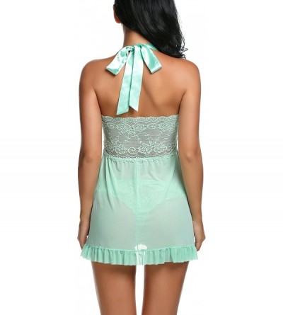 Baby Dolls & Chemises Lingerie for Women Lace Babydoll Dress Backless Halter Chemise - Green - CL12GGYMPYJ $16.75