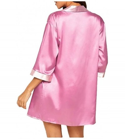 Robes Womens Robes Sexy Lace Trim Knit Soft Lightweight Long Sleeve Sleepwear S-XXXL - Hot Pink - C51942MGG4D $16.90