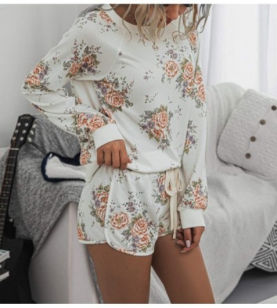 Sets Women Tie-dye Lounge Set Long Sleeve Sweatshirt Tops with Shorts Pajamas Set Loungewear - White - CP19CD085GW $40.24