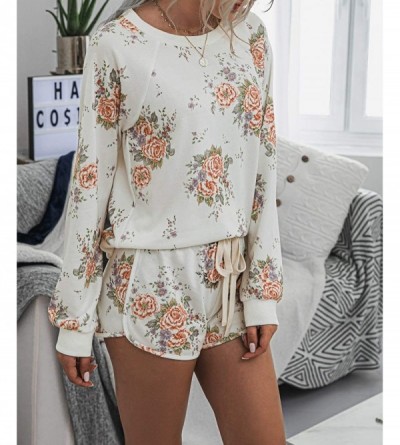 Sets Women Tie-dye Lounge Set Long Sleeve Sweatshirt Tops with Shorts Pajamas Set Loungewear - White - CP19CD085GW $40.24
