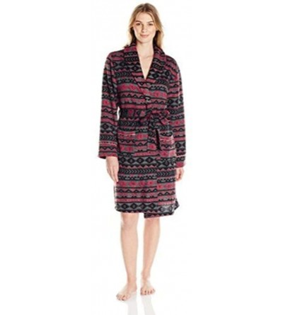 Robes Women's Printed Sweater Fleece Robe - Coral/Charcoal - C812N2JIAR0 $25.56