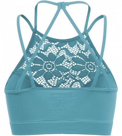 Bras Womens Every Day High Neck Lace Halter Cutout Bralette with Bra Pads Back Strap - Nh9166-ashteal - CC19DCLISAQ $19.58
